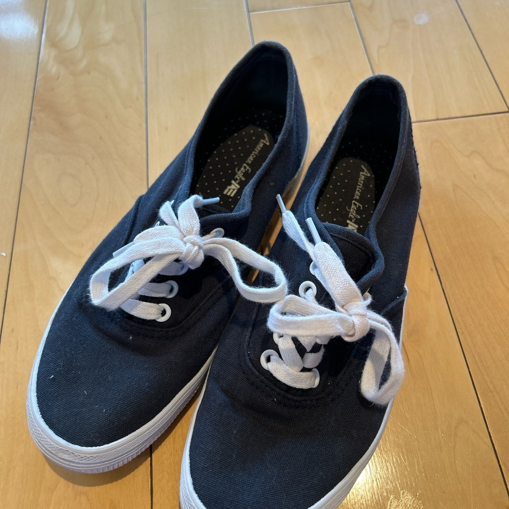 Navy Canvas Sneakers with White Laces